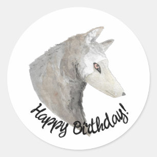 Gelukkige verjaardag Waterverf Wolf Ronde Sticker