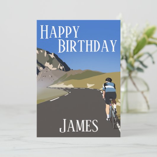 Gelukkige verjaardag weg fietsen, Col du tourmalet Feestdagenkaart (Staand voorkant)