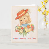 Gelukkige Verjaardag Weinig Fee - Vintage Kaart (Gele Bloem)