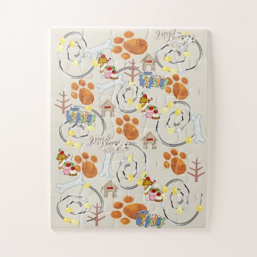 Gelukkige Verjaardag wens voor een hondCupcake Jig Legpuzzel (Verticaal)