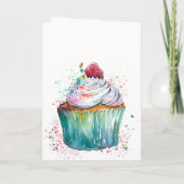 Gelukkige Verjaardag Whimsical Cupcake met Kaars Kaart (Achterkant)