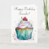 Gelukkige Verjaardag Whimsical Cupcake met Kaars Kaart (Voorkant)