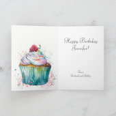 Gelukkige Verjaardag Whimsical Cupcake met Kaars Kaart (Binnen)