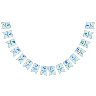 Gelukkige Verjaardag Whimsical Flying  Bluebird Vlaggetjes