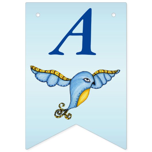 Gelukkige Verjaardag Whimsical Flying Bluebird Vlaggetjes (Tweede vlag)