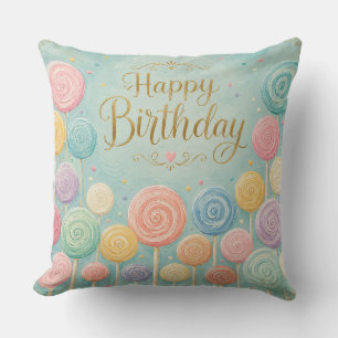 Gelukkige Verjaardag Whimsical Waterverf Lolly's Kussen