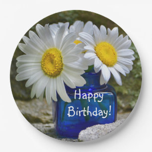Gelukkige verjaardag White Daisy Papieren Bordje