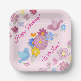 Gelukkige verjaardag Wild Flowers Garden Birds Pat Papieren Bordje