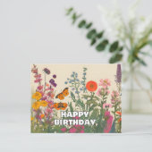 Gelukkige Verjaardag Wildbloemen, Vlinders Briefkaart (Staand voorkant)