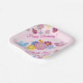 Gelukkige verjaardag wilde bloemen tuin vogels pat papieren bordje (Gebogen)