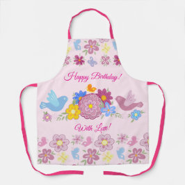 Gelukkige verjaardag wilde bloemen tuin vogels pat schort