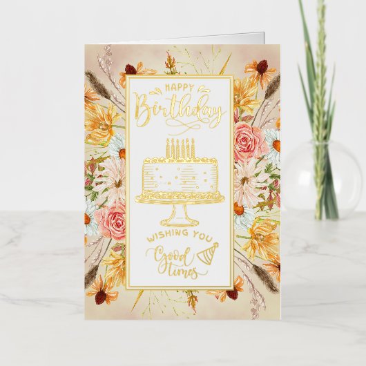 Gelukkige Verjaardag Wildflower Verjaardag Folie Wenskaart (Voorkant)