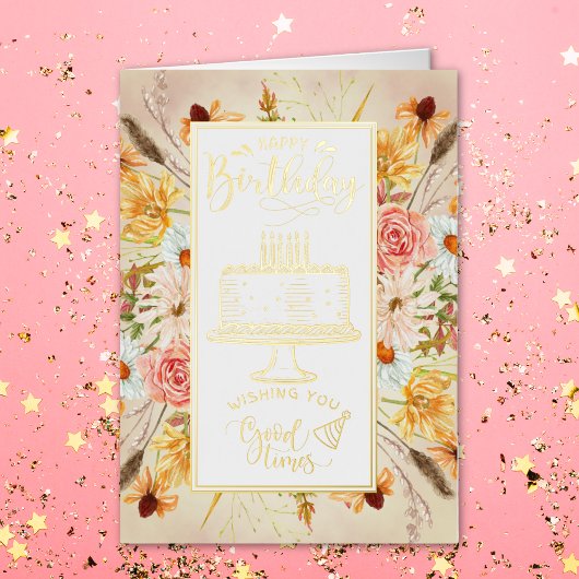 Gelukkige Verjaardag Wildflower Verjaardag Folie Wenskaart