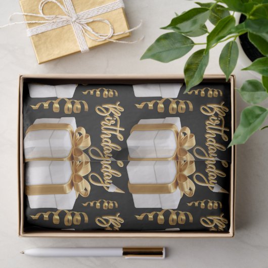 Gelukkige Verjaardag Wit Goud Weefseldocument Tissuepapier (Geschenk)