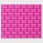 Gelukkige Verjaardag Wit Script Naam Hot Pink Cadeaupapier (Vlak)