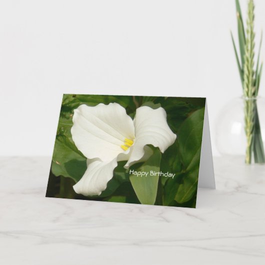 Gelukkige Verjaardag-Witte Bloem Kaart (Voorkant)
