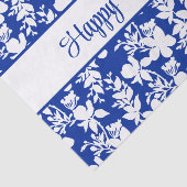 Gelukkige Verjaardag Witte Bloemen op Blauw Tissuepapier (Detail)