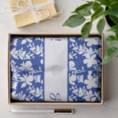 Gelukkige Verjaardag Witte Bloemen op Blauw Tissuepapier (Geschenk)