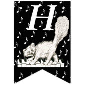 Gelukkige Verjaardag Witte Kat op Piano Keys Muzie Vlaggetjes (Eerste vlag)