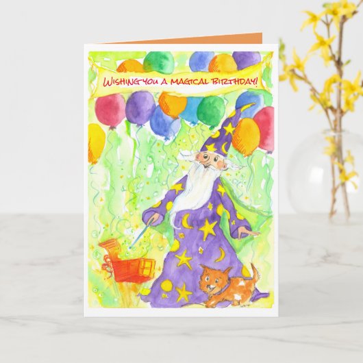 Gelukkige Verjaardag Wizard Magic Kaart (Gele Bloem)