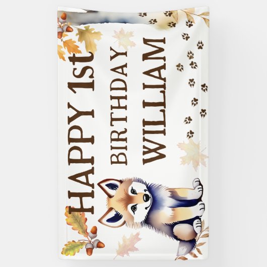 Gelukkige verjaardag wolf cub wild een feest spandoek (Verticaal)