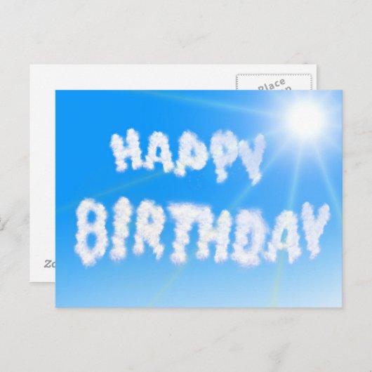 Gelukkige verjaardag wolken blauwe lucht briefkaart (Voorkant / Achterkant)