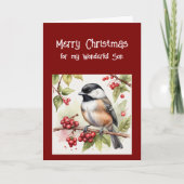 Gelukkige Verjaardag Wonderful Son Chickadee Bird Feestdagen Kaart (Voorkant)