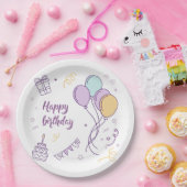✨ Gelukkige Verjaardag Wonderland – Pastel Ballon  Papieren Bordje (Feest)