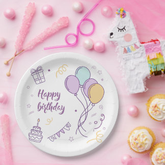 ✨ Gelukkige Verjaardag Wonderland – Pastel Ballon  Papieren Bordje