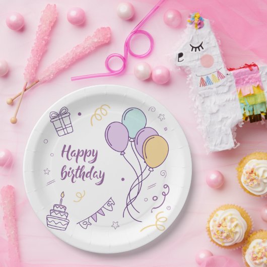 ✨ Gelukkige Verjaardag Wonderland – Pastel Ballon  Papieren Bordje (Feest)