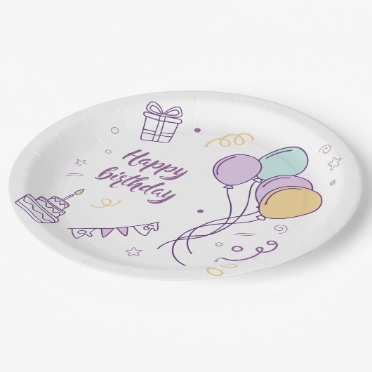 ✨ Gelukkige Verjaardag Wonderland – Pastel Ballon  Papieren Bordje (Gekanteld)