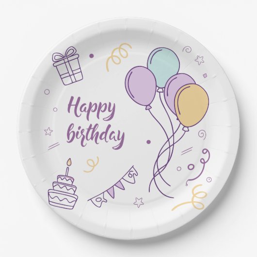 ✨ Gelukkige Verjaardag Wonderland – Pastel Ballon  Papieren Bordje (Voorkant)