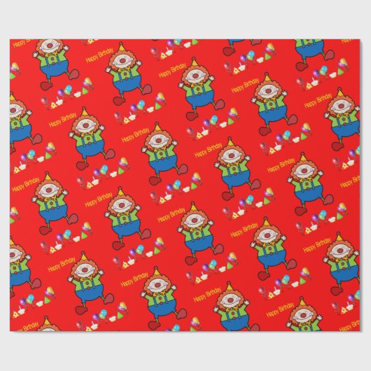 Gelukkige Verjaardag Wrapping Papier FUN Clown (Vlak)