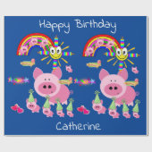 Gelukkige Verjaardag Wrapping Papier Roze Varkens (Vlak)