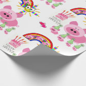 Gelukkige Verjaardag Wrapping Papier Roze Varkens (Hoek)