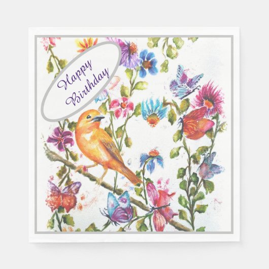 Gelukkige Verjaardag Yellow Bird Servet (Voorkant)