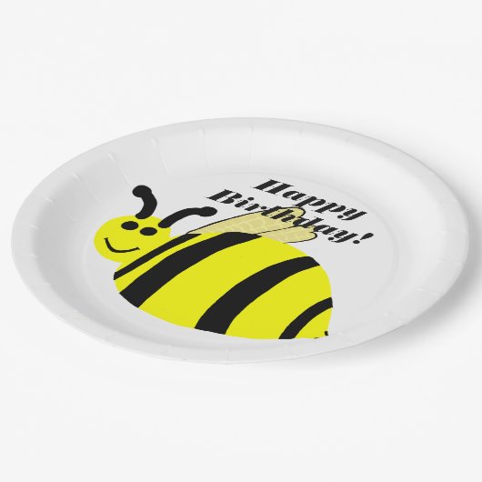 Gelukkige Verjaardag Yellow Bumble Bee Papieren Bordje (Gekanteld)