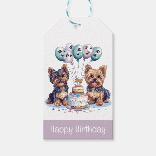 Gelukkige Verjaardag Yorkie Dog Cadeaulabel (Voorkant)