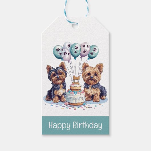 Gelukkige Verjaardag Yorkie Dog Cadeaulabel (Voorkant)