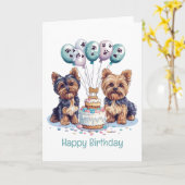 Gelukkige Verjaardag Yorkie Dog Kaart (Gele Bloem)