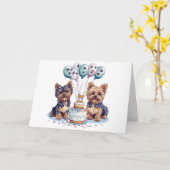 Gelukkige Verjaardag Yorkie Dog Kaart (Gele Bloem)