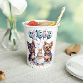 Gelukkige Verjaardag Yorkie Dog Papieren Bekers