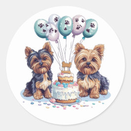 Gelukkige Verjaardag Yorkie Dog Ronde Sticker