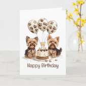Gelukkige verjaardag Yorkie Dogs Kaart (Gele Bloem)