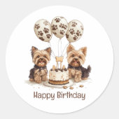 Gelukkige verjaardag Yorkie Dogs Ronde Sticker (Voorkant)