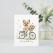 Gelukkige verjaardag Yorkie-hond op de fiets Lente Briefkaart (Staand voorkant)