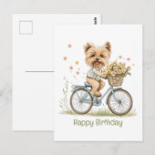 Gelukkige verjaardag Yorkie-hond op de fiets Lente Briefkaart (Voorkant / Achterkant)