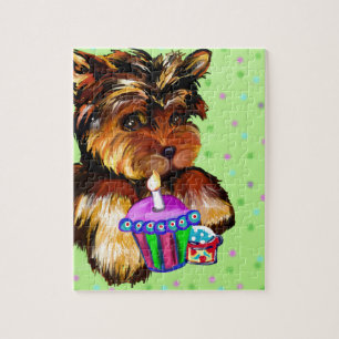 GELUKKIGE VERJAARDAG YORKIE POO LEGPUZZEL