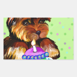 GELUKKIGE VERJAARDAG YORKIE POO RECHTHOEKIGE STICKER