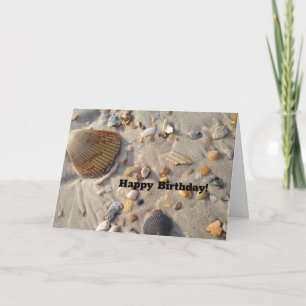 Gelukkige Verjaardag Zand Strand Schelpen Kaart